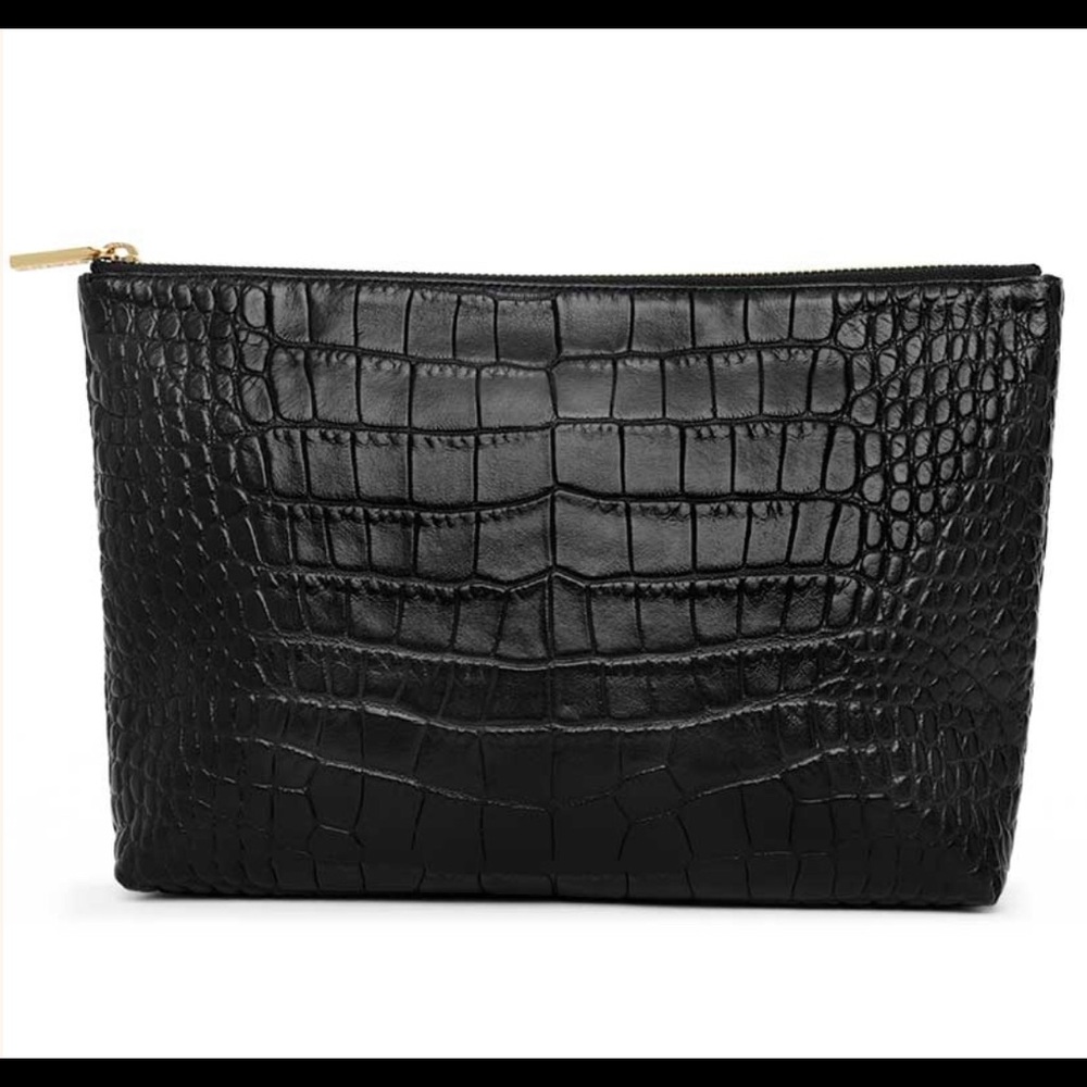 Cuyana Medium Leather Zipper Pouch, Croc Embossed